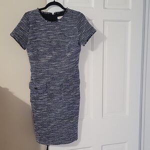 LOFT Navy and White Tweed Mini Dress In Size 8